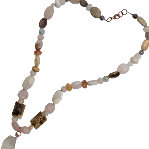 Artisan Natural Stone Necklace Quartz Rose Quartz Jasper Raw Quartz Pendant - Picture 4 of 6
